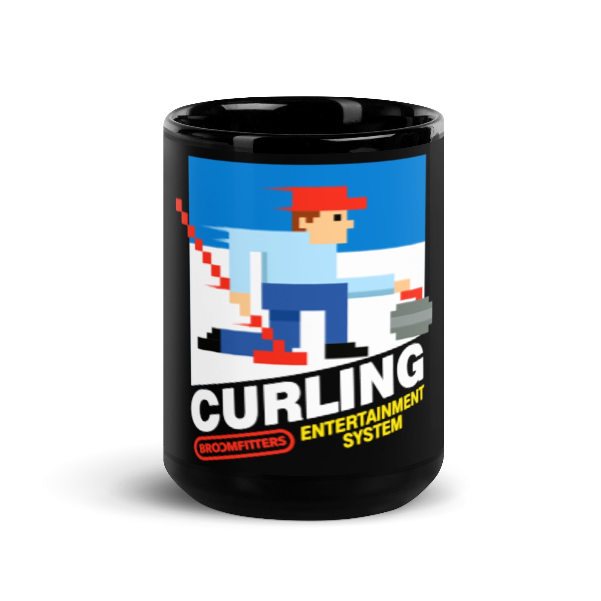 8-Bit Curling Black Glossy Mug - Broomfitters