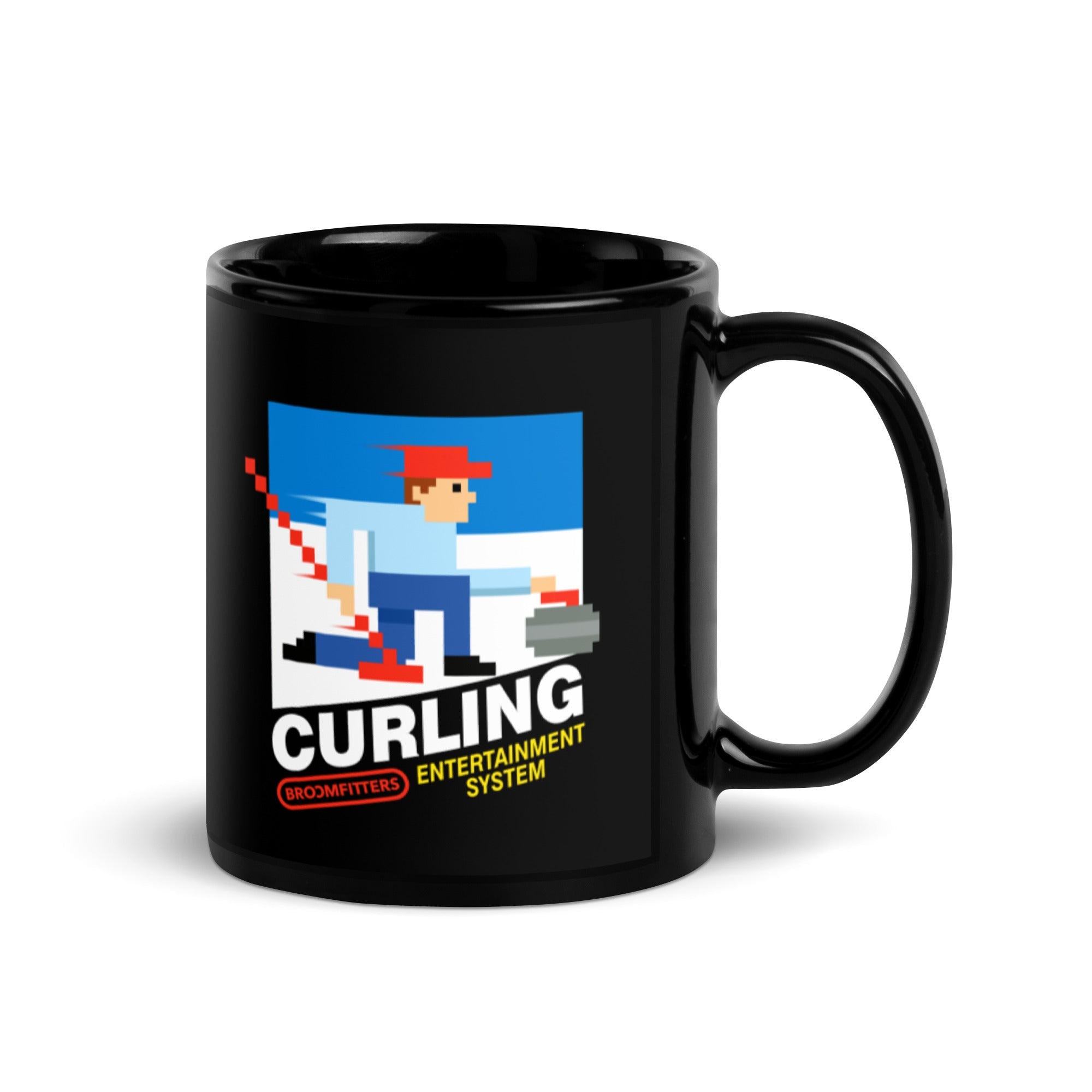 8-Bit Curling Black Glossy Mug - Broomfitters