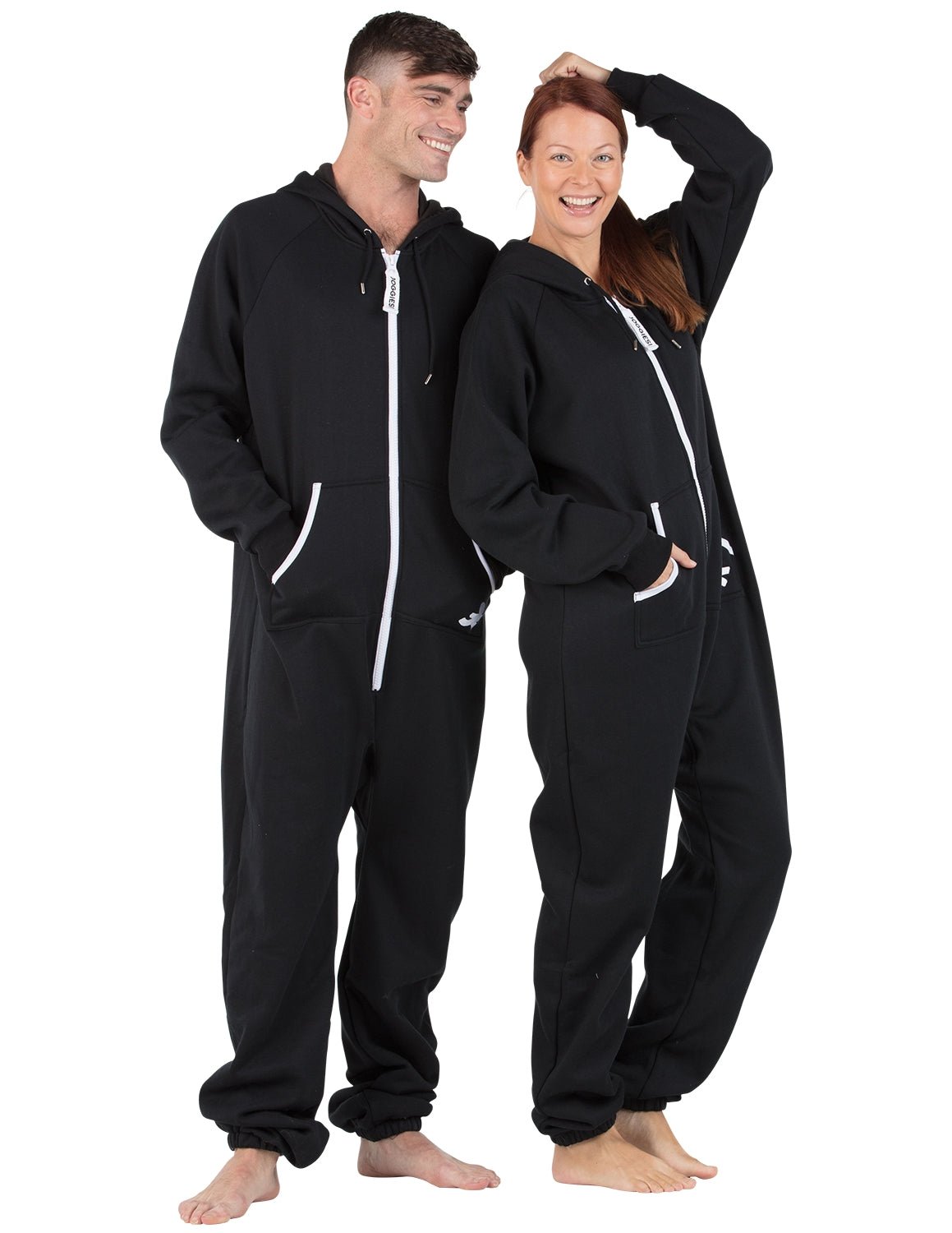 Black and White Adult Footless Hoodie Onesie - Broomfitters