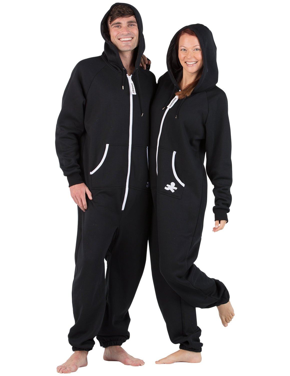 Black and White Adult Footless Hoodie Onesie - Broomfitters