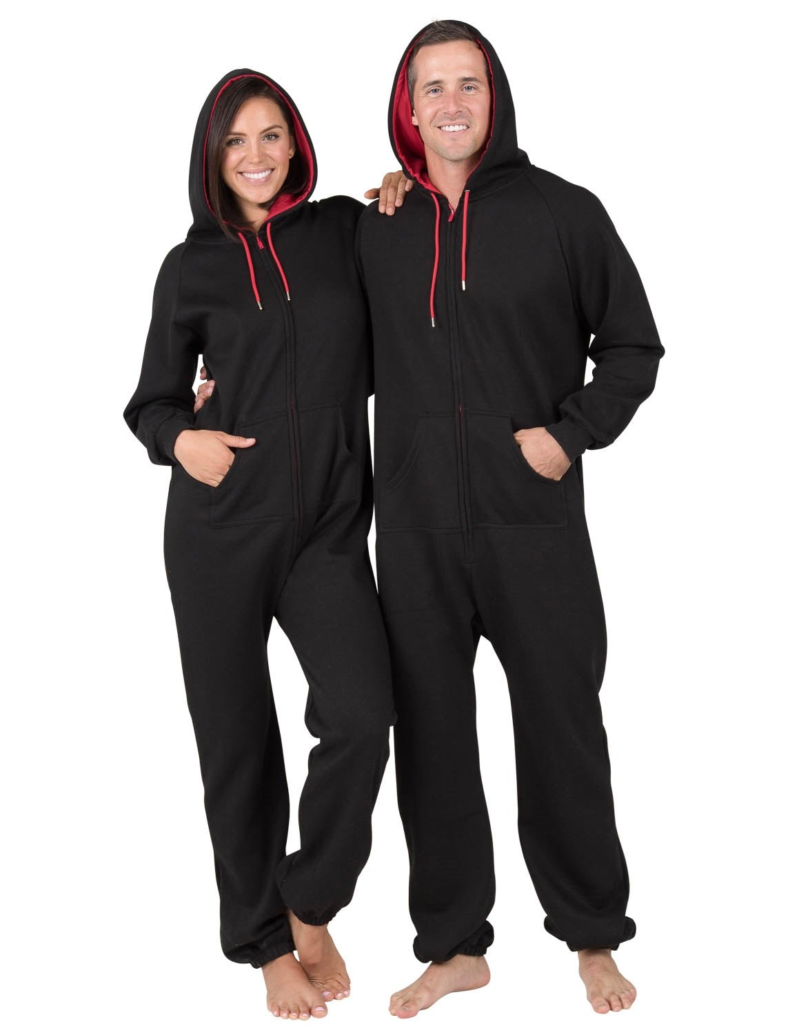 Black & Red Adult Footless Hoodie Onesie - Broomfitters