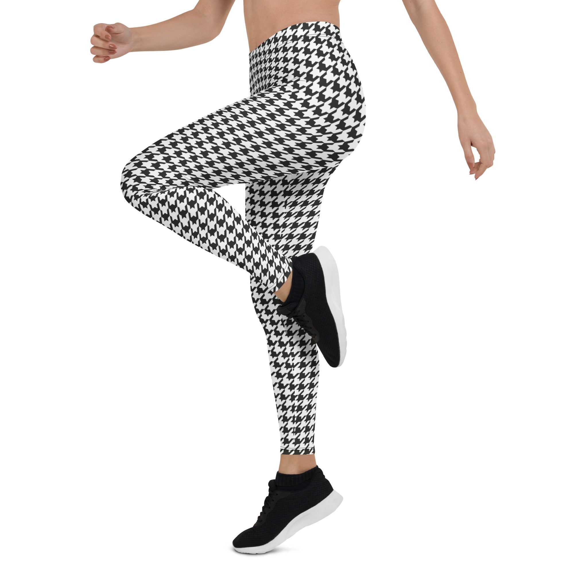 Black & White Houndstooth Print Leggings - Broomfitters