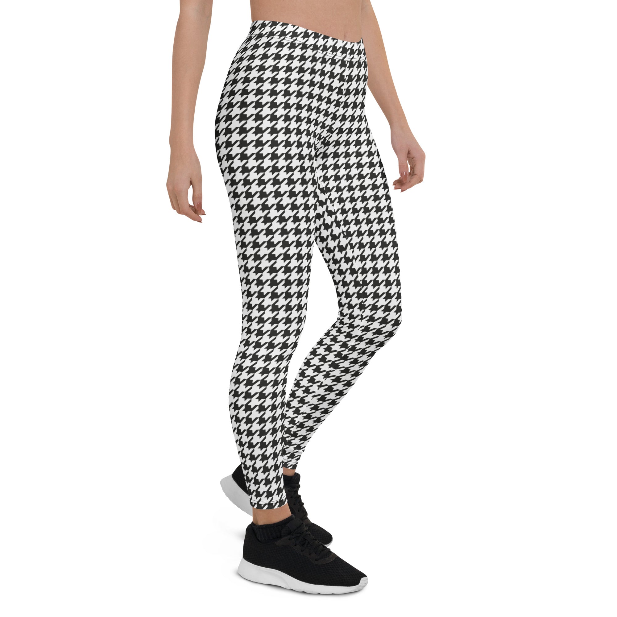 Black & White Houndstooth Print Leggings - Broomfitters