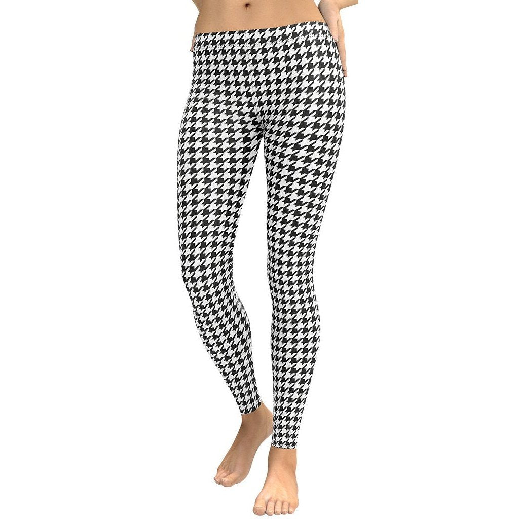 Black & White Houndstooth Print Leggings - Broomfitters