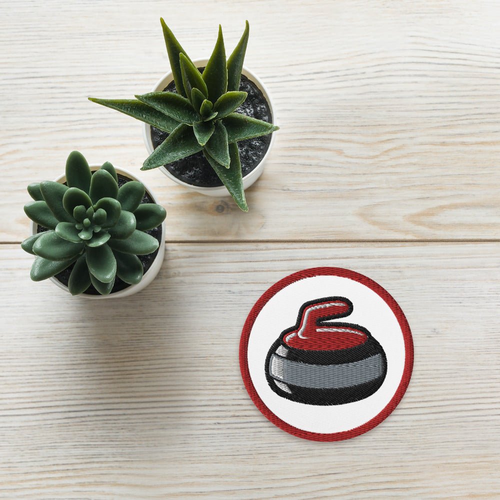 Curling stone embroidered patches - Broomfitters