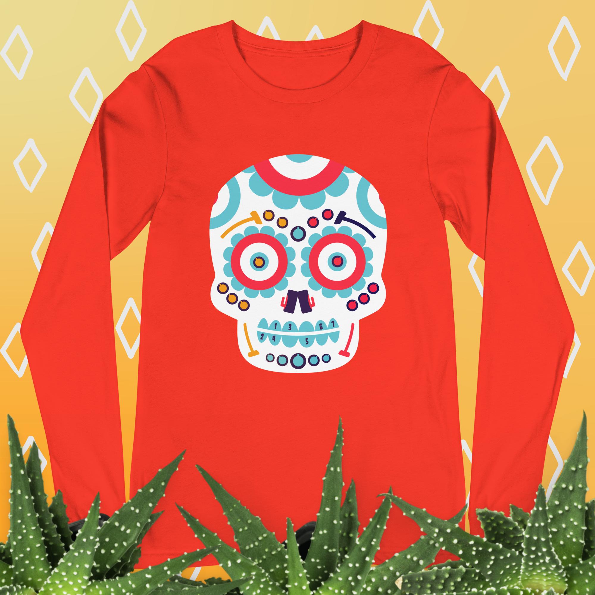 Day of the Dead Curling Skull Unisex Long Sleeve Tee - Broomfitters