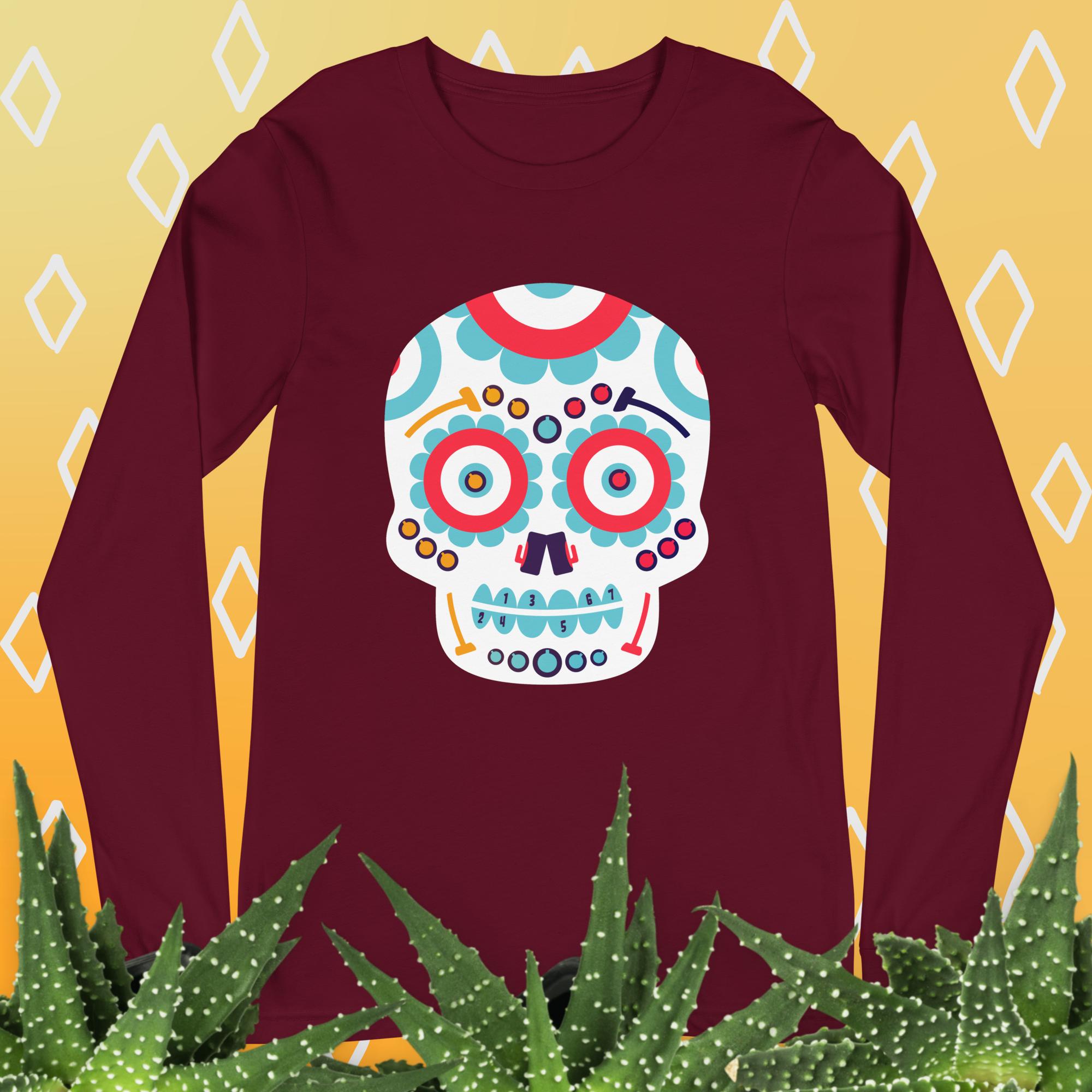 Day of the Dead Curling Skull Unisex Long Sleeve Tee - Broomfitters