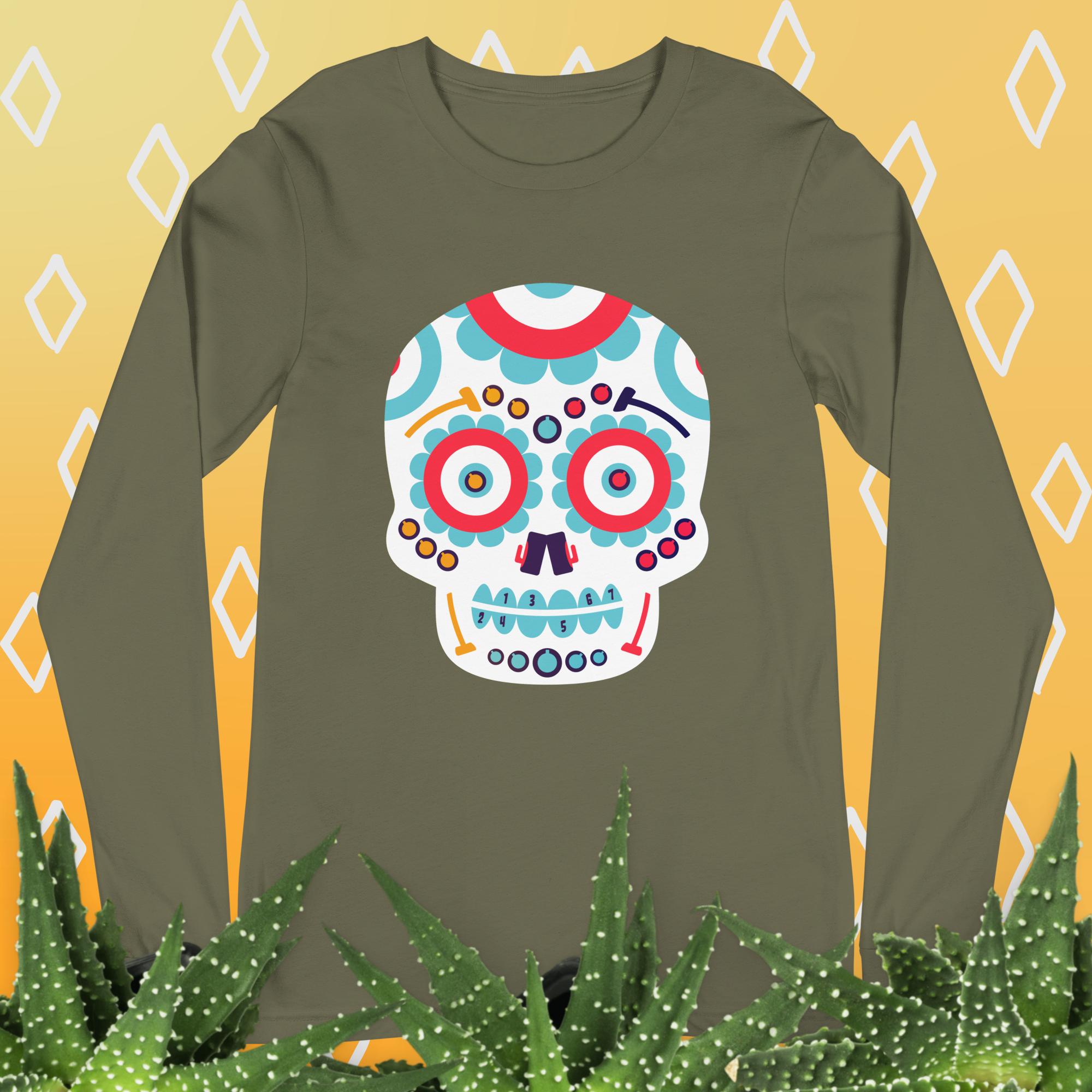 Day of the Dead Curling Skull Unisex Long Sleeve Tee - Broomfitters