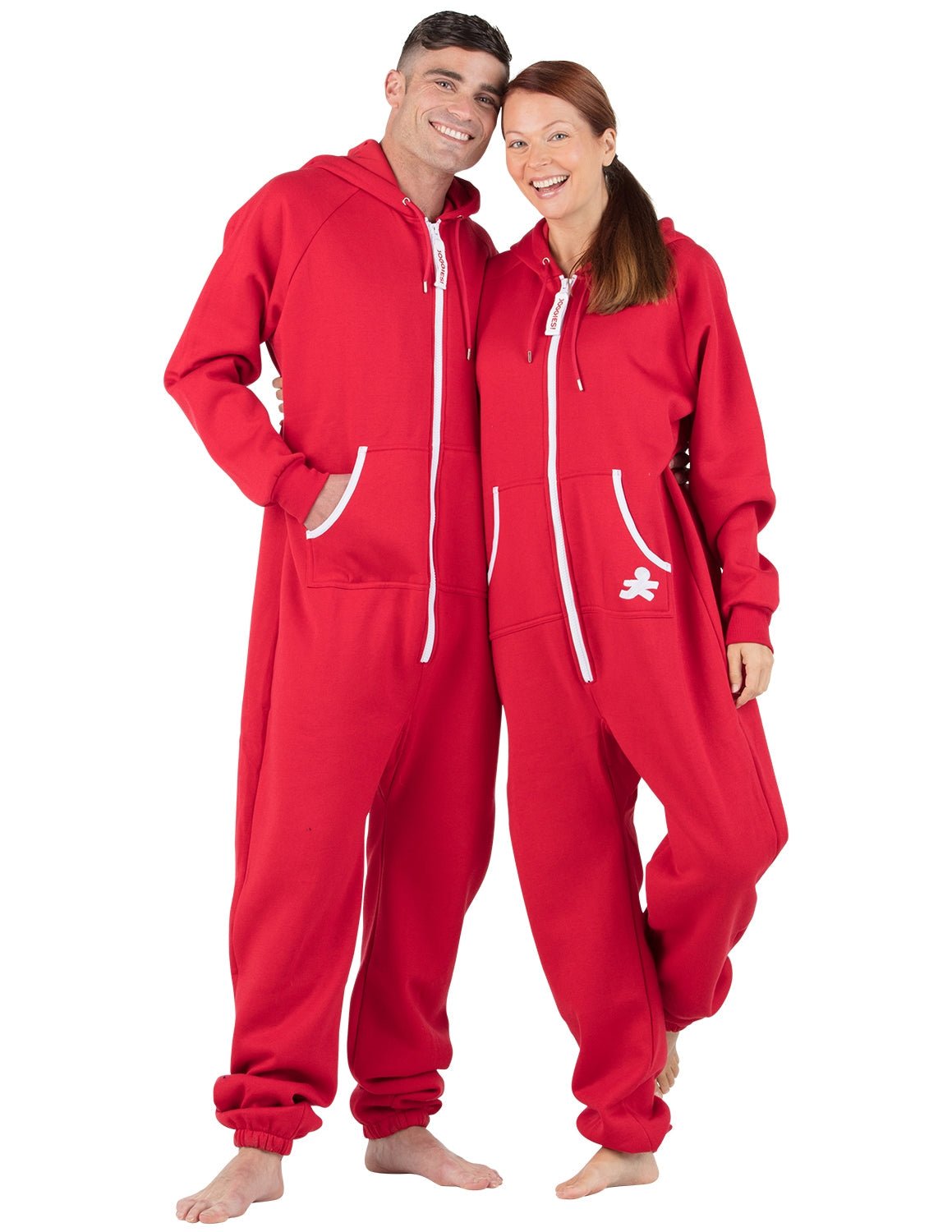 Red & White Adult Footless Hoodie Onesie - Broomfitters