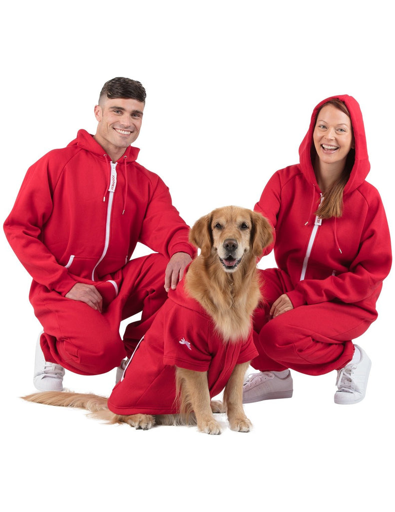 Red & White Adult Footless Hoodie Onesie - Broomfitters