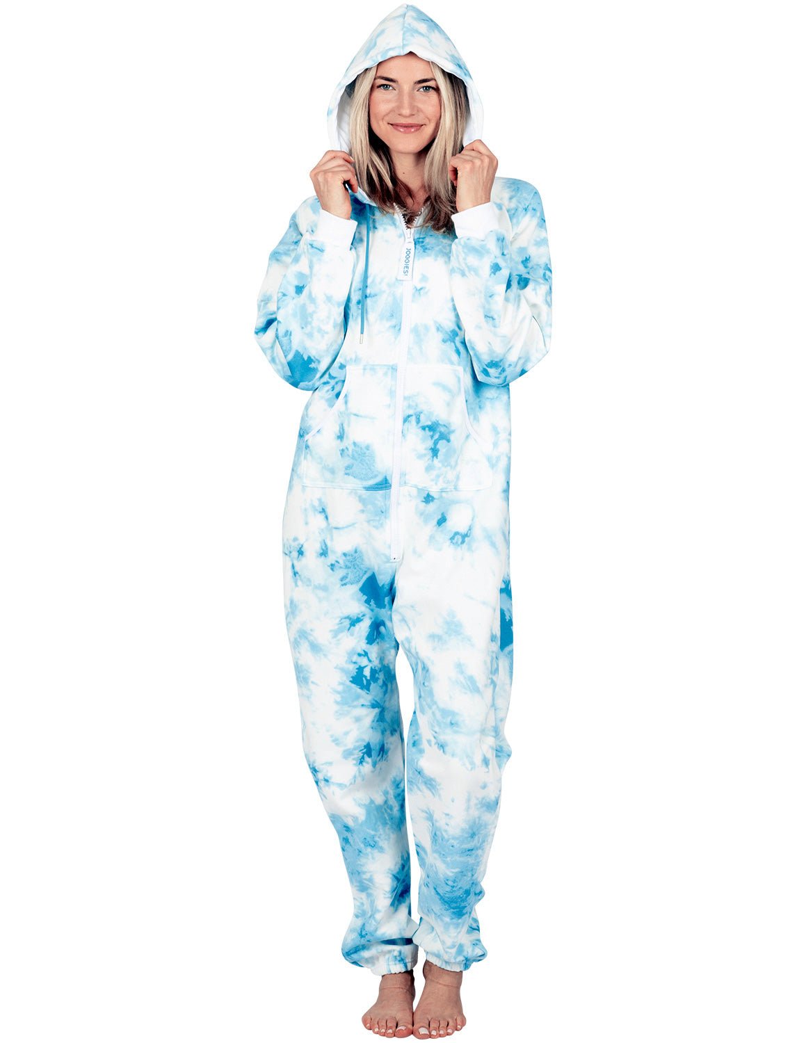 Tie Dye Blue Adult Footless Hoodie Onesie - Broomfitters