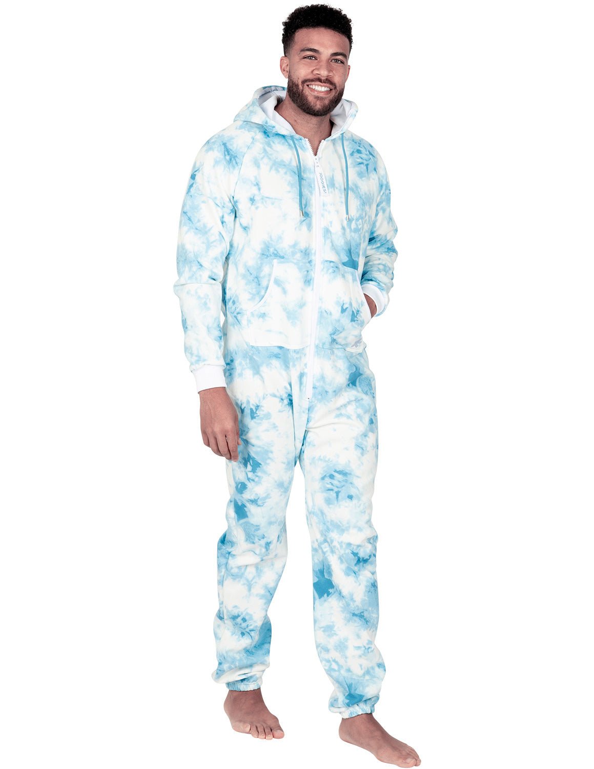 Tie Dye Blue Adult Footless Hoodie Onesie - Broomfitters