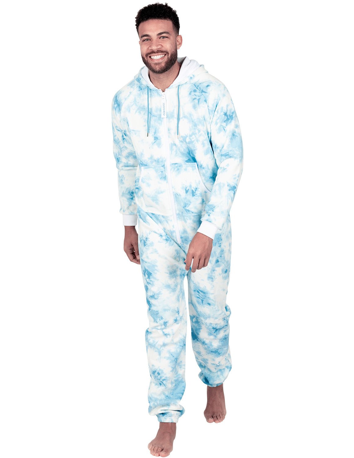 Tie Dye Blue Adult Footless Hoodie Onesie - Broomfitters