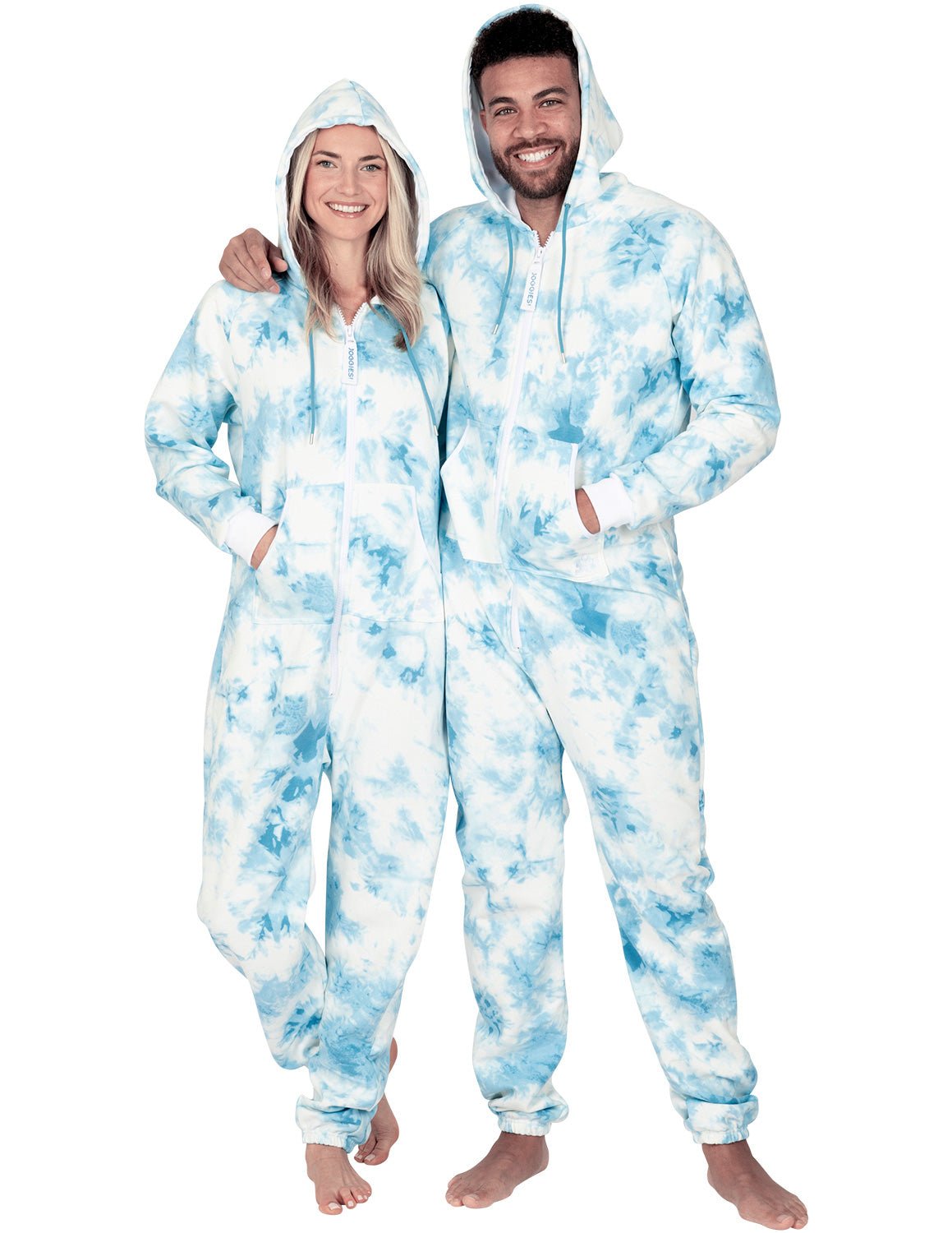 Tie Dye Blue Adult Footless Hoodie Onesie - Broomfitters