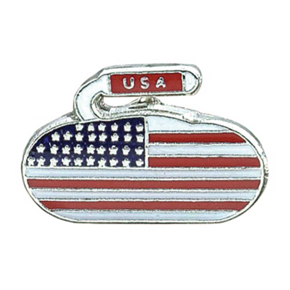 USA National Curling Rock Flag Pin - Broomfitters